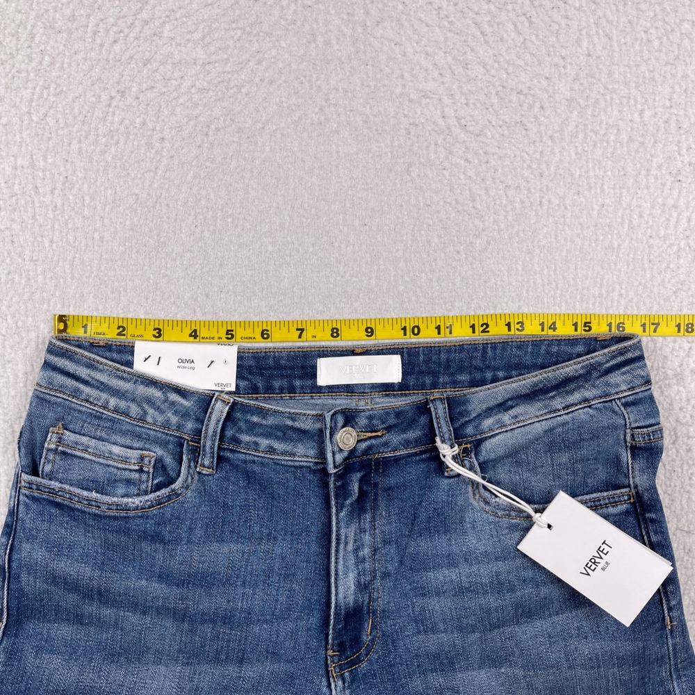 Vervet Olivia Wide Leg Jeans Womens 31 Blue High‎ Rise Raw Hem Casual T5920 - Picture 4 of 10